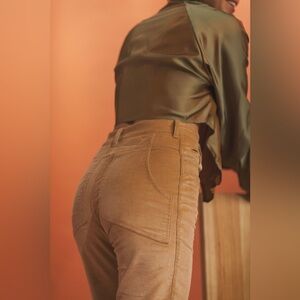 Eckhaus Latta Unisex Velvet El Jeans High-Rise Straight Leg 26 Peach/Tan Cropped